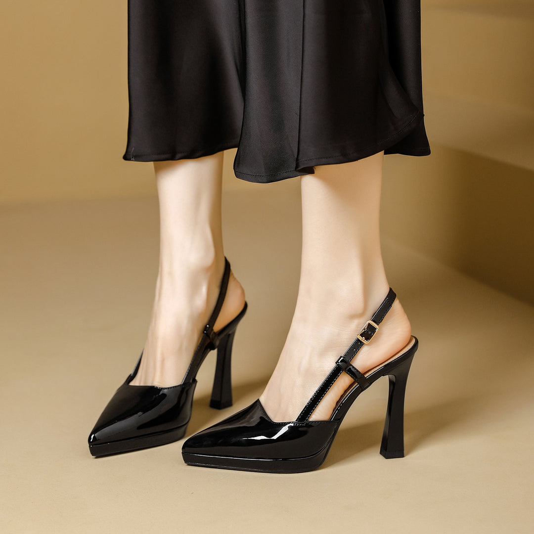 Damen Slingback-Pumps mit glanzvollem Design und elegantem Absatz EB