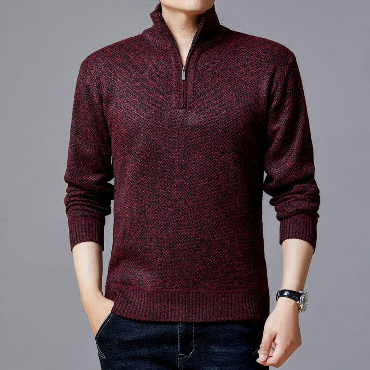 Herren Strickpullover mit modernem Stehkragen und strukturierter Oberfläche EB