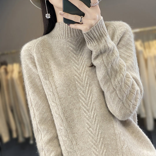 Damen Grobstrickpullover mit Zopfmuster und elegantem Rundhalsausschnitt EB
