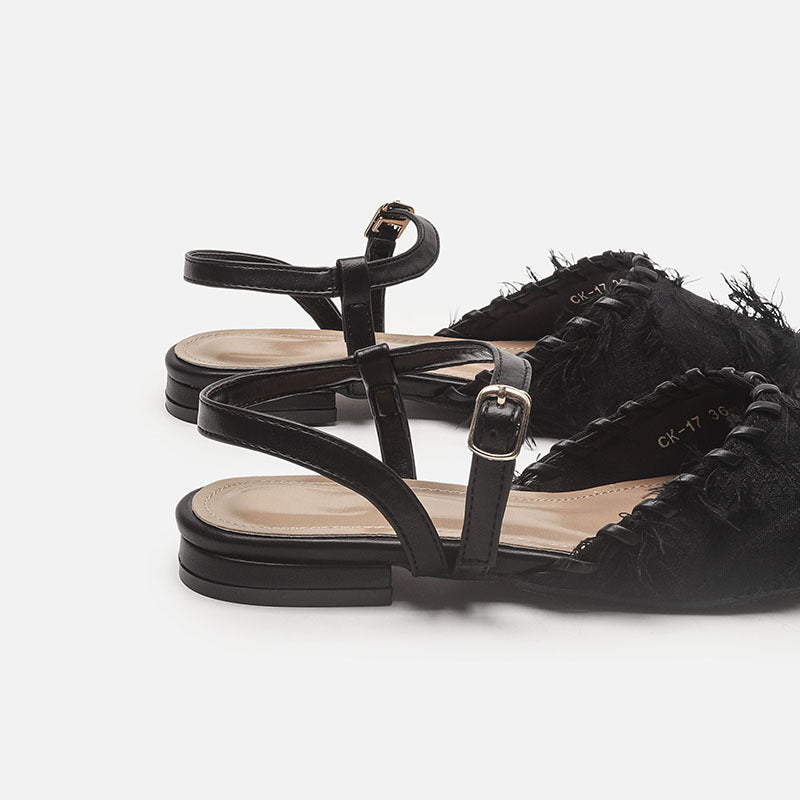 Damen Elegante Sling-Ballerinas mit feiner Fransenverzierung EB