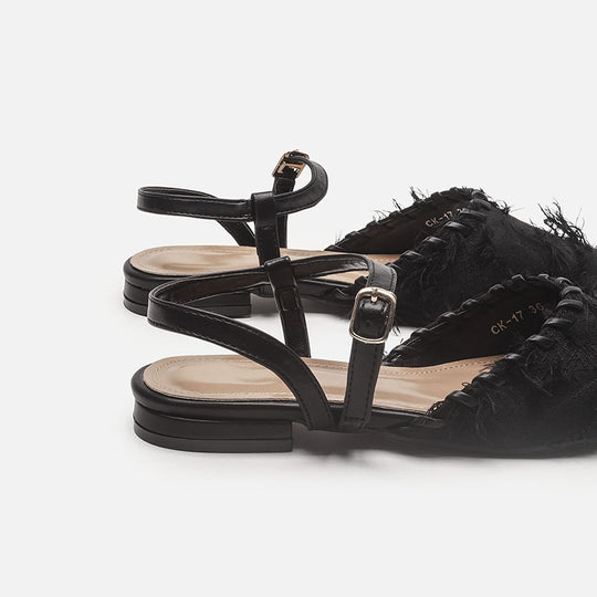Damen Elegante Sling-Ballerinas mit feiner Fransenverzierung EB