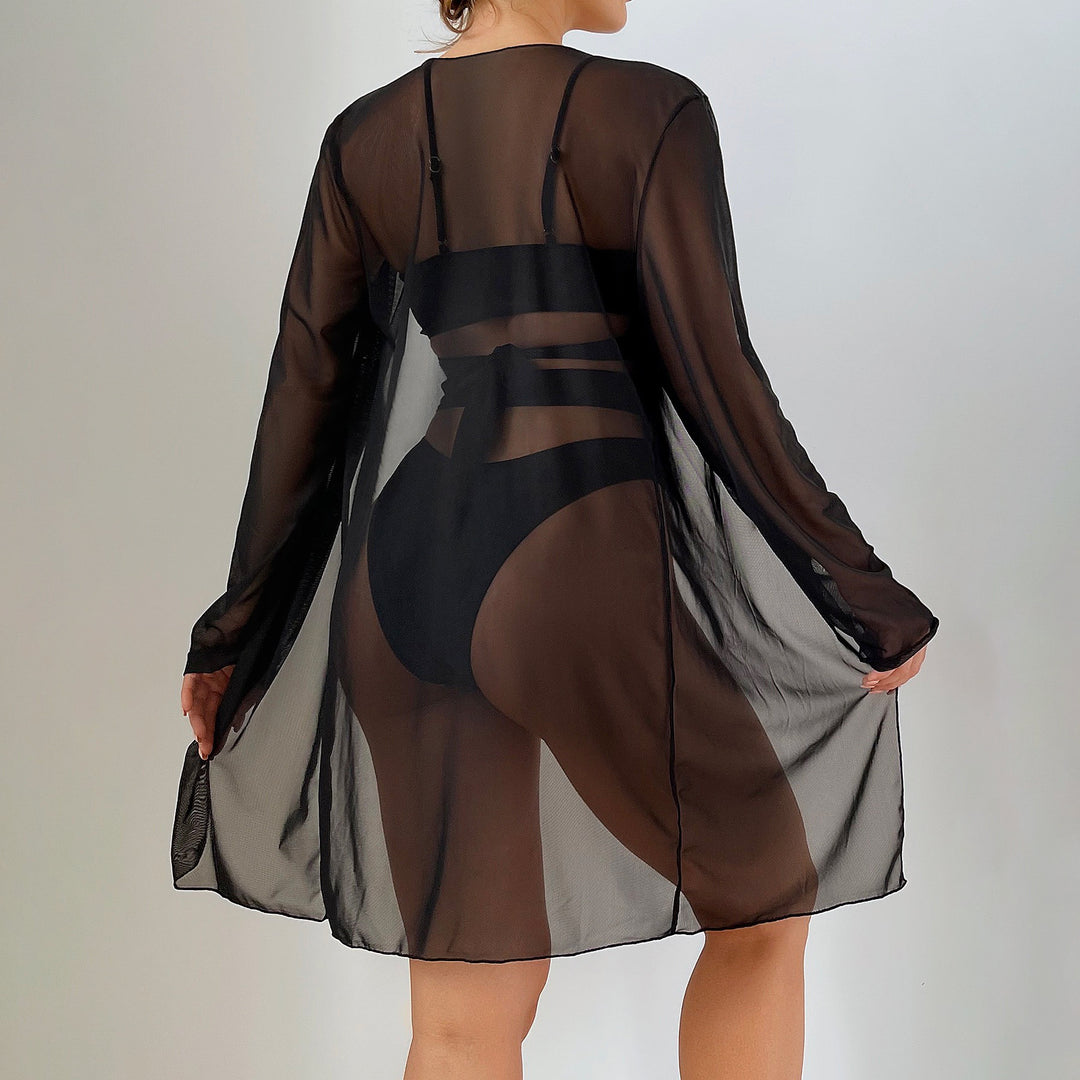 Damen Einteiler Badeanzug mit transparentem Cover-Up und modernem Schnitt EB