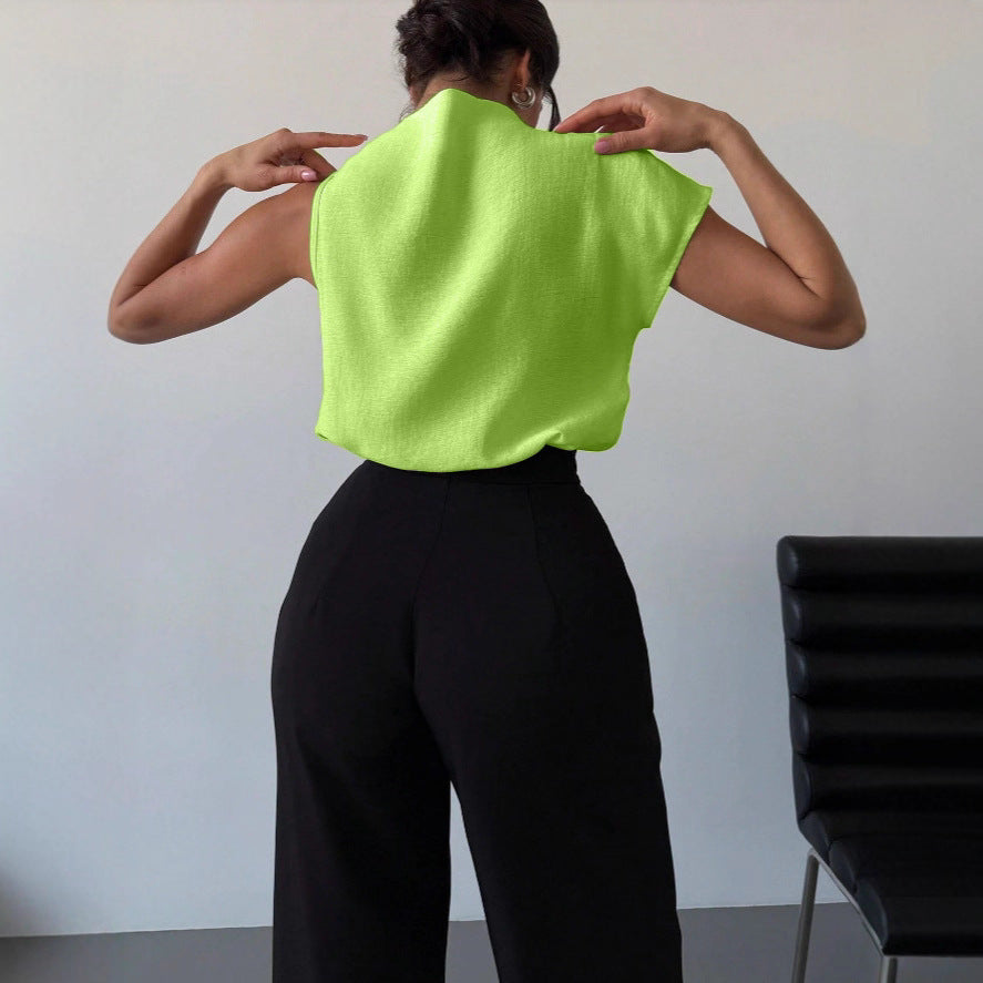 Damen Elegantes kurzärmliges Blusenshirt mit Stehkragen EB
