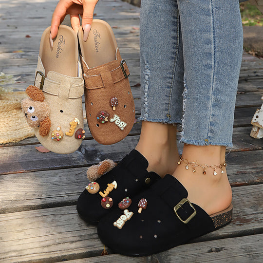 Damen Bequeme Clogs mit süßem Dekor und verstellbarem Riemen EB
