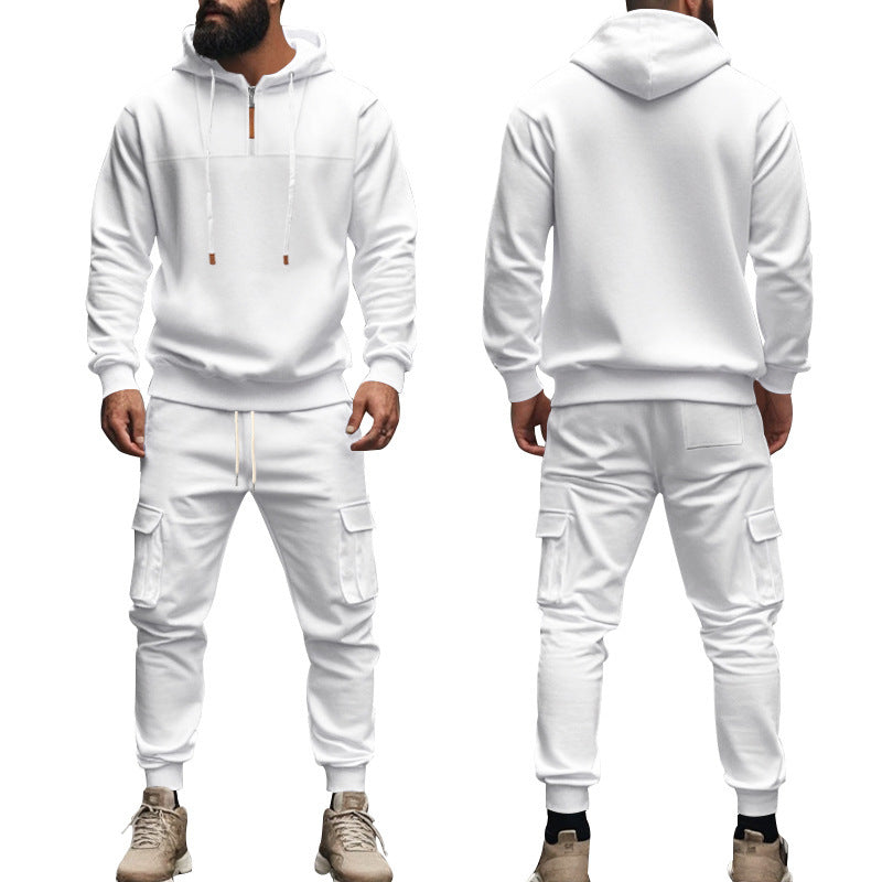 Herren nan Cargo-Joggingset mit Halbzip-Kapuzenpullover und Kordelbund-Cargohose EB