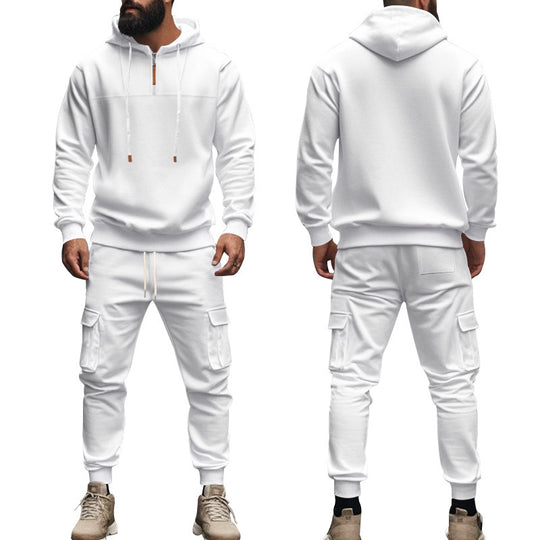 Herren nan Cargo-Joggingset mit Halbzip-Kapuzenpullover und Kordelbund-Cargohose EB