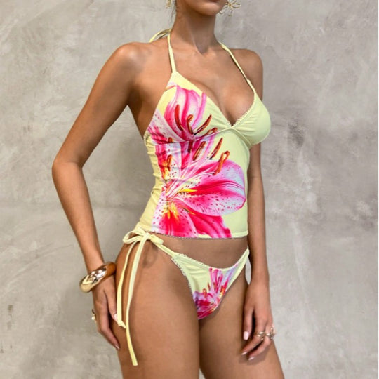 Damen Hochgeschnittener Tankini mit floralen Akzenten EB