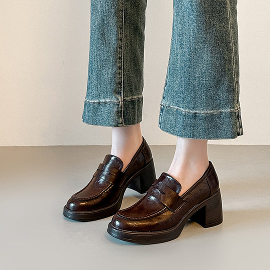 Damen Elegante Loafers mit Blockabsatz EB
