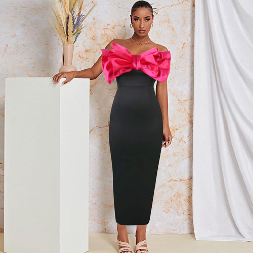 Damen Elegantes Maxikleid mit übergroßem Schleifen-Design EB