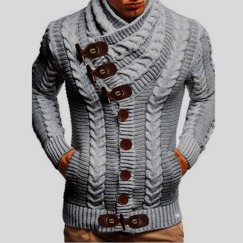 Herren Grobstrickjacke mit kreativem Schalkragen und Knopfdetails EB