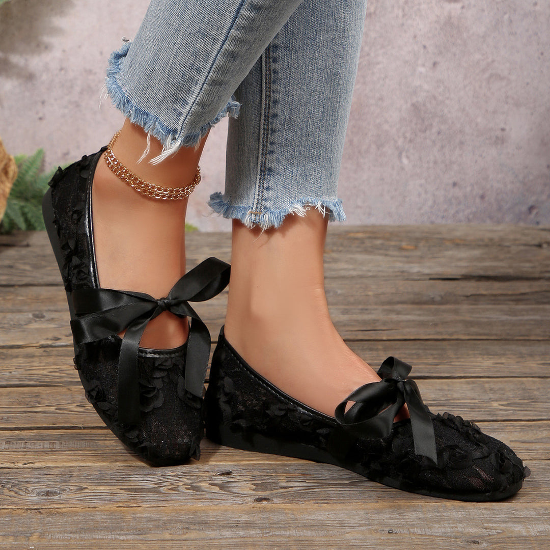 Damen Elegante Spitzenschuhe mit dekorativen Schleifen und funkelnden Akzenten EB