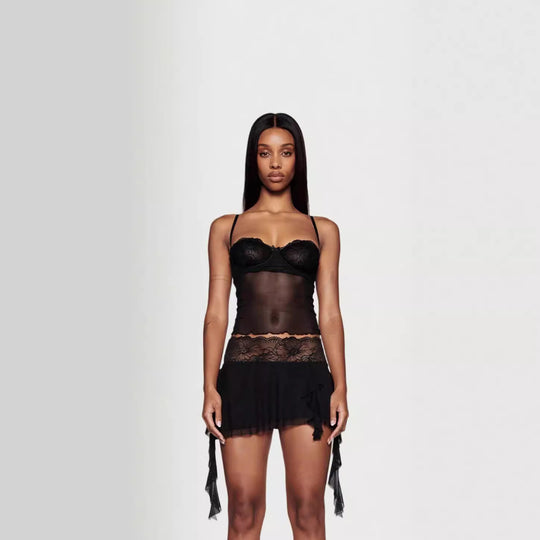 Damen verführerisches Spitzen-Nachtkleid mit asymmetrischem Saum und Leopardenmuster EB