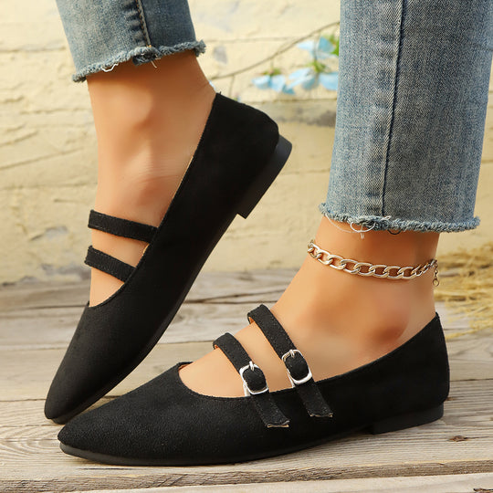 Damen  spitze Mary-Jane Ballerinas mit doppelt verstellbaren Schnallenriemen und gepolstertem Komfortfußbett EB