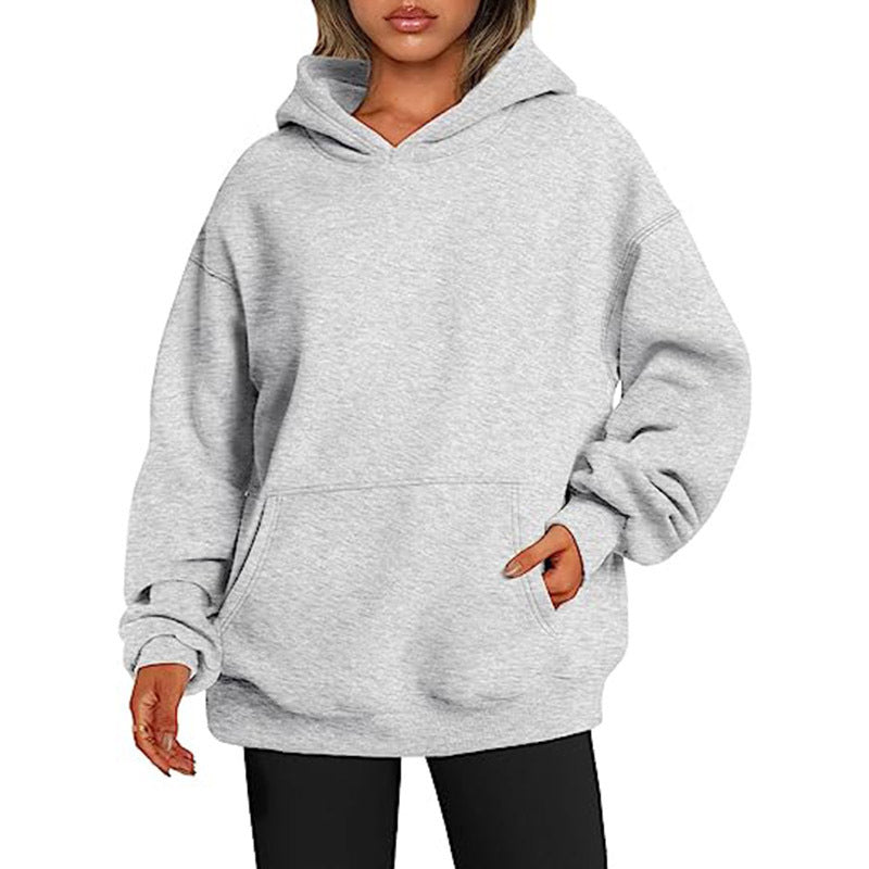 Damen nan Oversize Kapuzenpullover aus weicher Baumwollmischung mit Kängurutasche EB