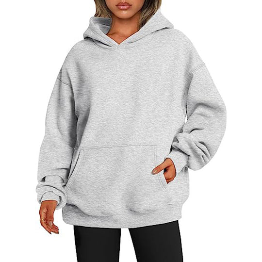 Damen nan Oversize Kapuzenpullover aus weicher Baumwollmischung mit Kängurutasche EB