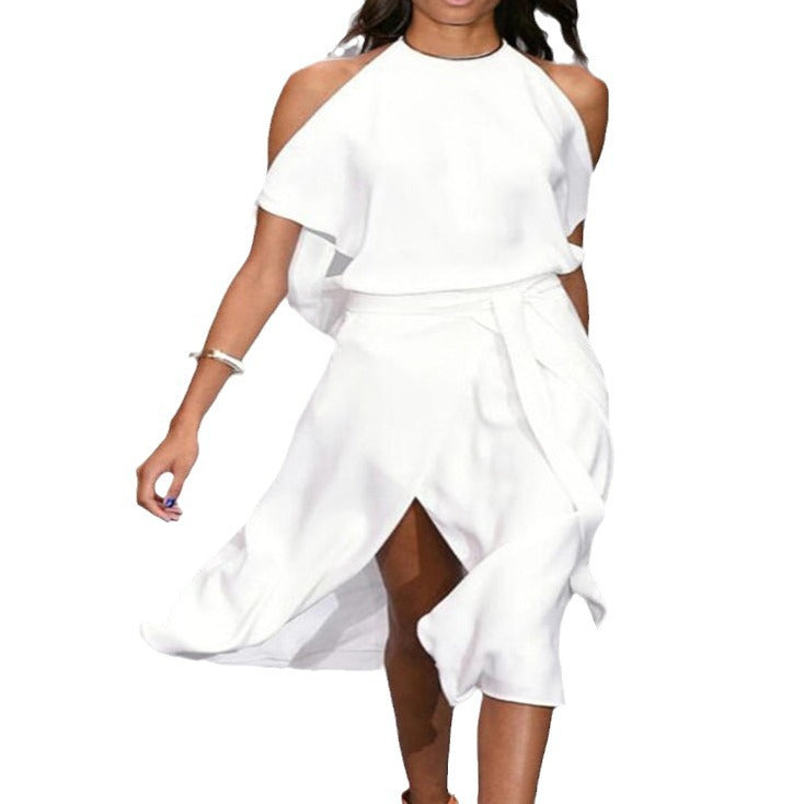 Damen Elegantes und fließendes Maxikleid mit tiefem Ausschnitt und Taillierung EB