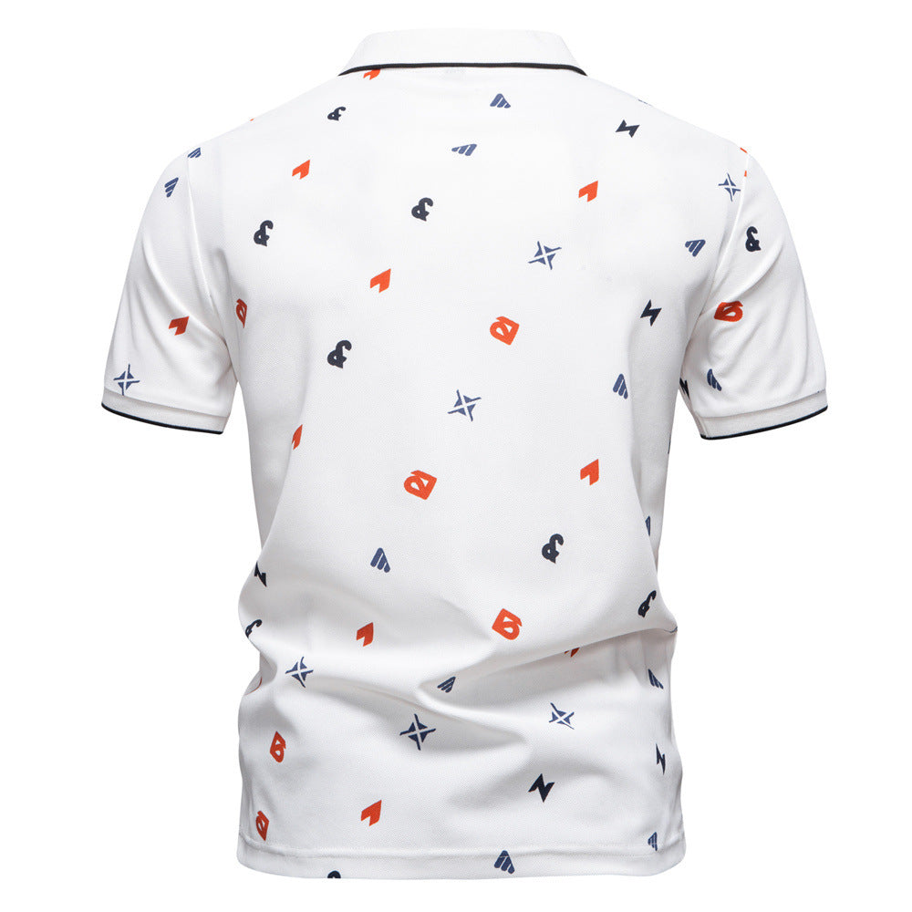 Herren nan legeres kurzärmeliges Piqué-Poloshirt mit geometrischem Allover-Print, Kentkragen und kontrastbesatz EB