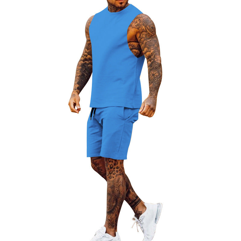 Herren sportliches Tanktop und Shorts-Set mit elastischem Bund EB