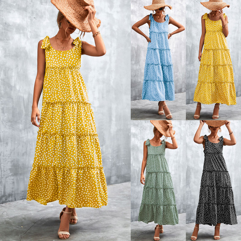 Damen Maxikleid mit verspieltem Volant und zartem Muster EB