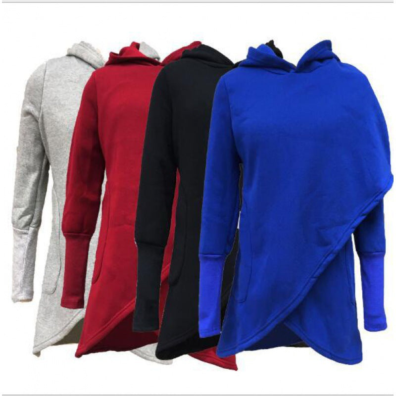 Damen Asymmetrischer Kapuzenpullover mit überlappendem Saum und Eingrifftaschen EB