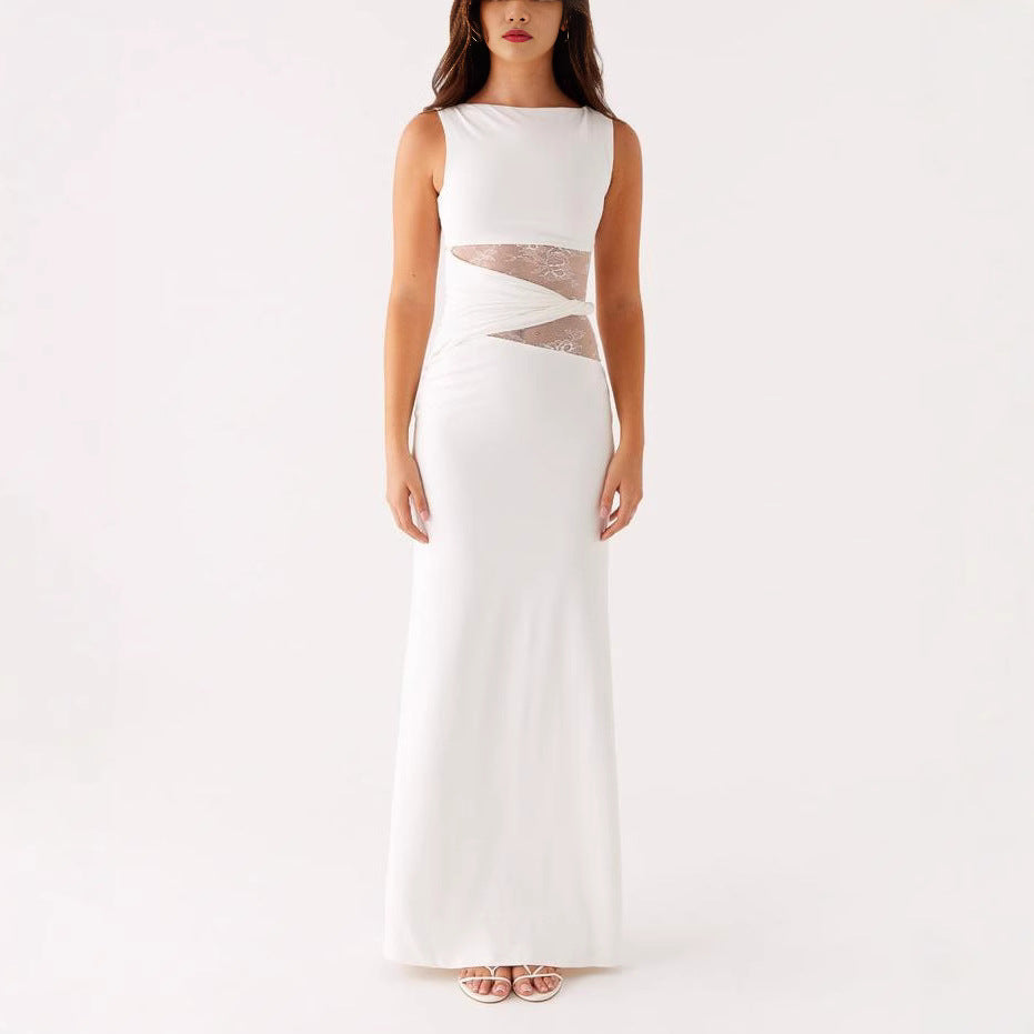 Damen Elegantes Maxikleid mit transparenter Spitze und figurbetontem Schnitt EB