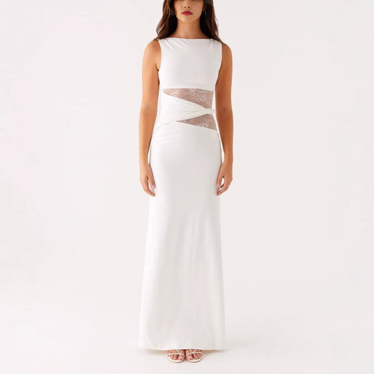 Damen Elegantes Maxikleid mit transparenter Spitze und figurbetontem Schnitt EB