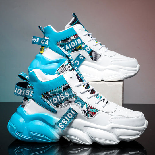 Herren futuristische High-Top Plateausneaker mit gemustertem Textil-Mix, gepolstertem Knöchelkragen und skulpturierter EVA-Sohle EB