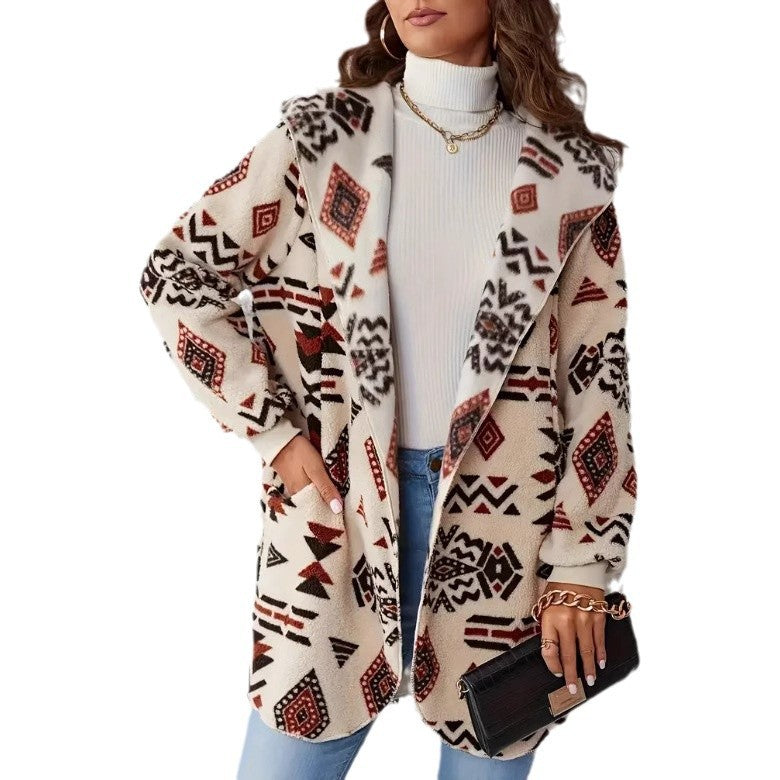 Damen Plüschjacke mit Ethno-Muster EB
