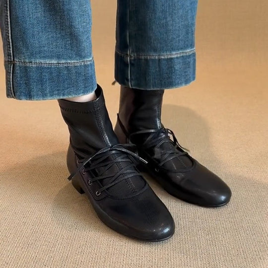 Damen elegante Schnürstiefel mit praktischer Reißverschlussöffnung EB