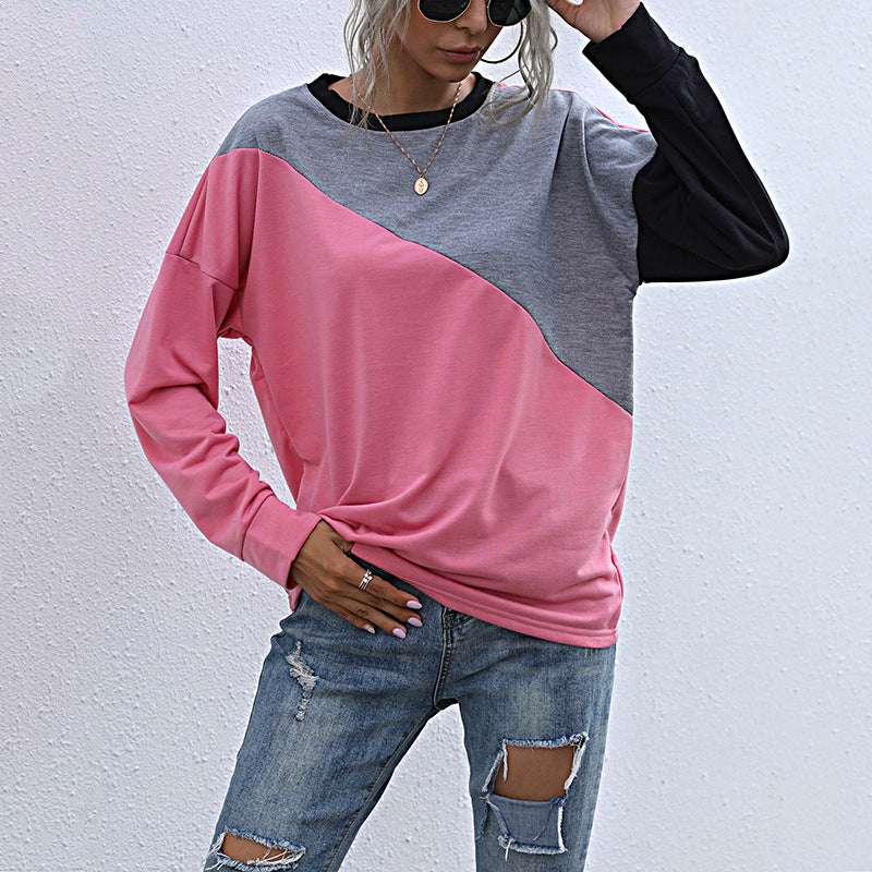 Damen Sportliches Sweatshirt mit modischem Farbblockdesign EB