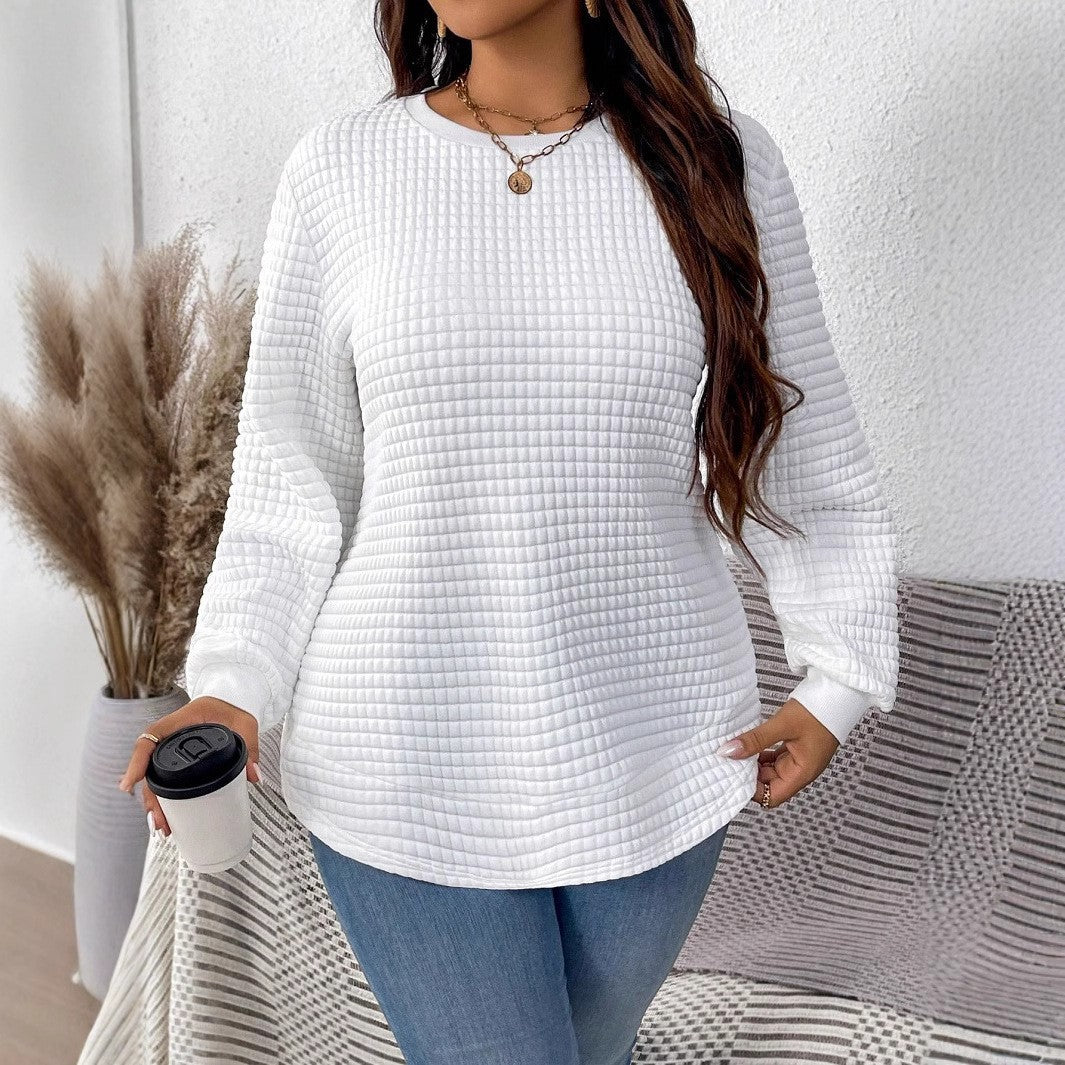 Damen nan Waffelstrick Longsleeve mit Rundhalsausschnitt, leicht A-Linien-Schnitt und gerippten Bündchen EB