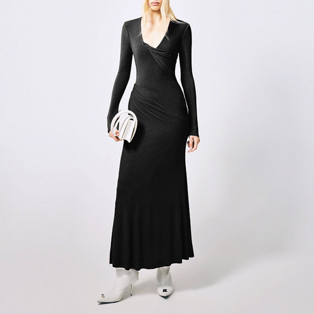 Damen Langarm-Maxikleid mit raffiniertem Wickeldesign und figurschmeichelndem Schnitt EB