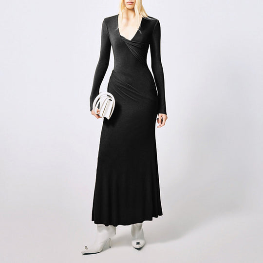 Damen Langarm-Maxikleid mit raffiniertem Wickeldesign und figurschmeichelndem Schnitt EB