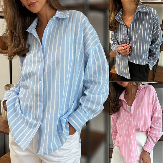 Damen Oversized Hemd mit feinen Streifen EB