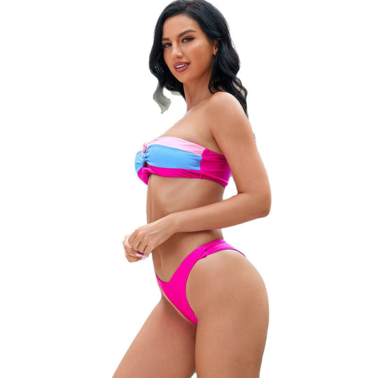 Damen Bandeau-Bikini mit modischem Knoten und hohem Beinausschnitt EB