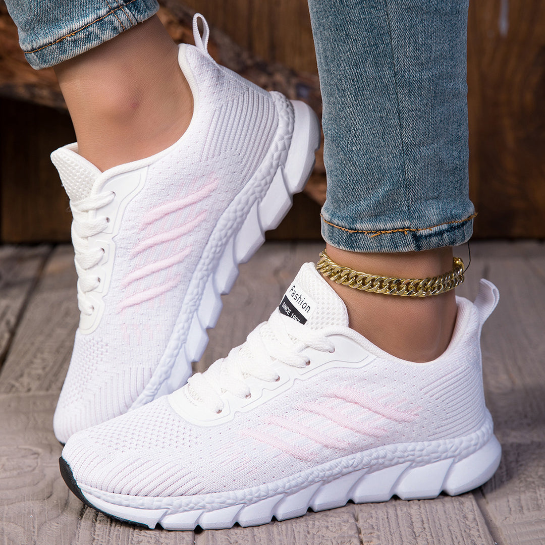 Damen nan gestrickter Schlupf-Sneaker mit elastischem Schaft, Zier-Schnürung und segmentierter Dämpfungssohle EB