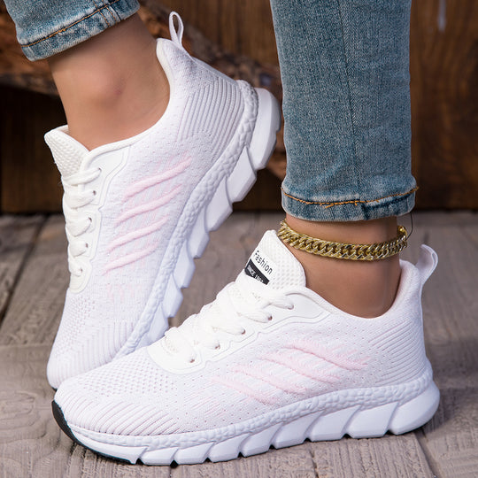 Damen nan gestrickter Schlupf-Sneaker mit elastischem Schaft, Zier-Schnürung und segmentierter Dämpfungssohle EB