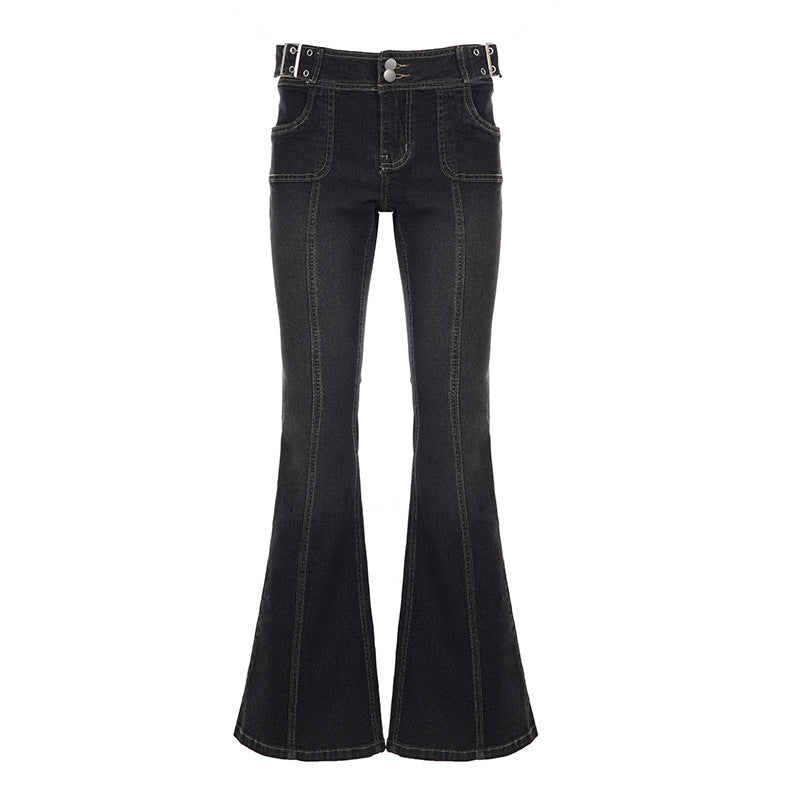 Damen Flared Jeans mit modischen Steppnähten und anpassbarem Bund EB