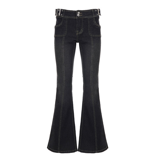 Damen Flared Jeans mit modischen Steppnähten und anpassbarem Bund EB