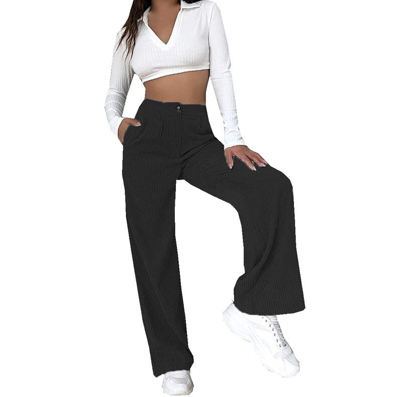 Damen Hochwertige Cordhose mit weitem Bein und hohen Taille EB