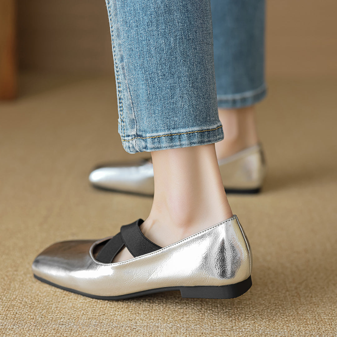 Damen elegante Ballerinas mit schimmerndem Obermaterial und komfortablem Riemen EB