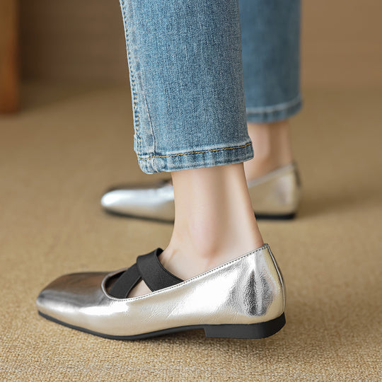 Damen elegante Ballerinas mit schimmerndem Obermaterial und komfortablem Riemen EB