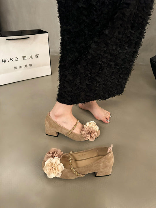 Damen Ballerinas mit floralen Applikationen und komfortablem Blockabsatz EB