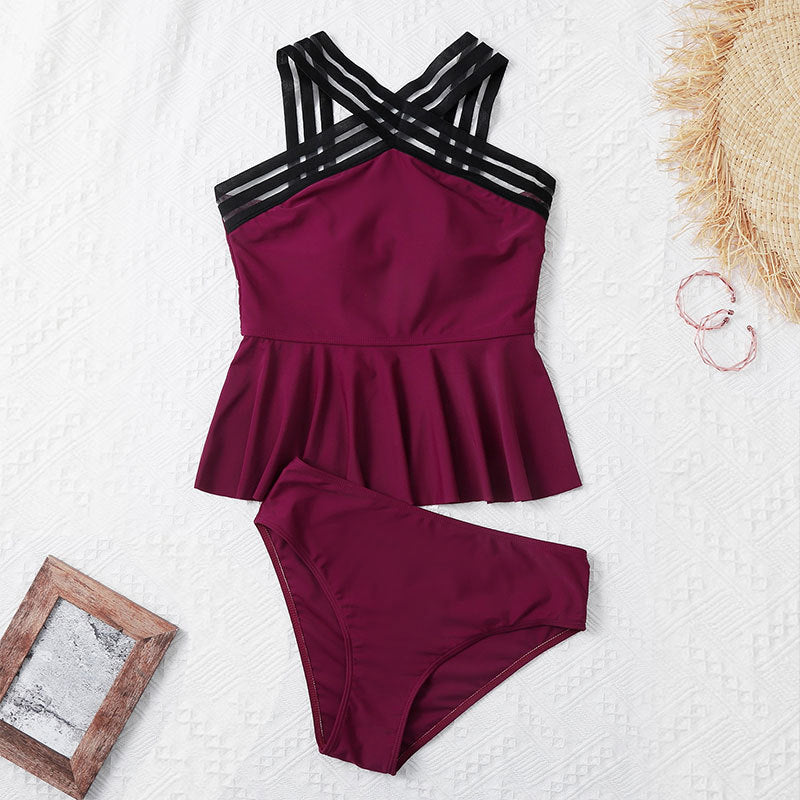 Damen Pflegeleichter Tankini mit modischem Wickeldesign EB