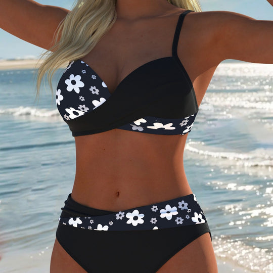 Damen Bikini-Set mit floralem Wickeldesign und hohen Beinausschnitten EB