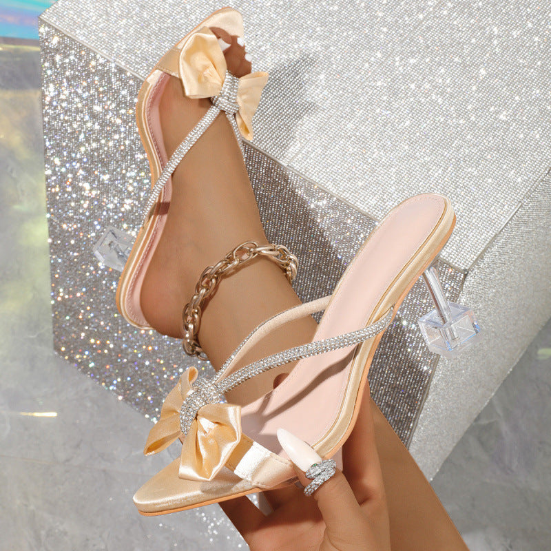Damen Glamouröse Slingback-Sandalen mit funkelndem Strass und dekorativen Schleifen EB