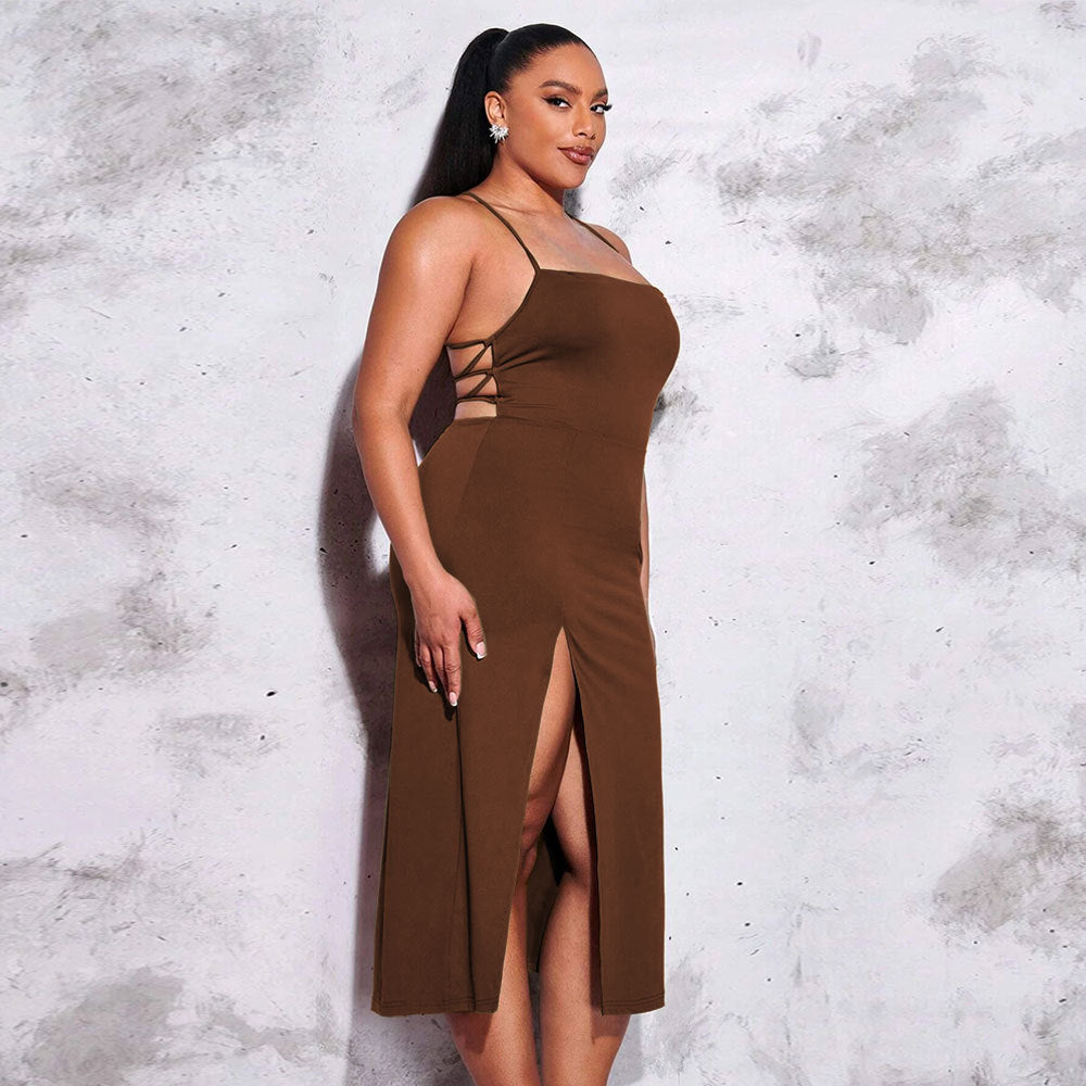 Damen schickes Maxikleid mit Spaghetti-Trägern und seitlichem Schlitz EB