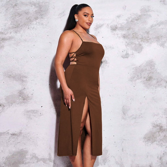 Damen schickes Maxikleid mit Spaghetti-Trägern und seitlichem Schlitz EB