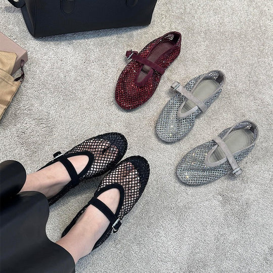 Damen elegante Riemchen-Ballerinas mit modischem Glitzereffekt EB