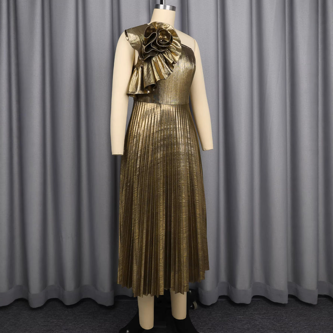 Damen glamouröses Abendkleid mit asymmetrischem Design und dekorativem Rüschendetail EB